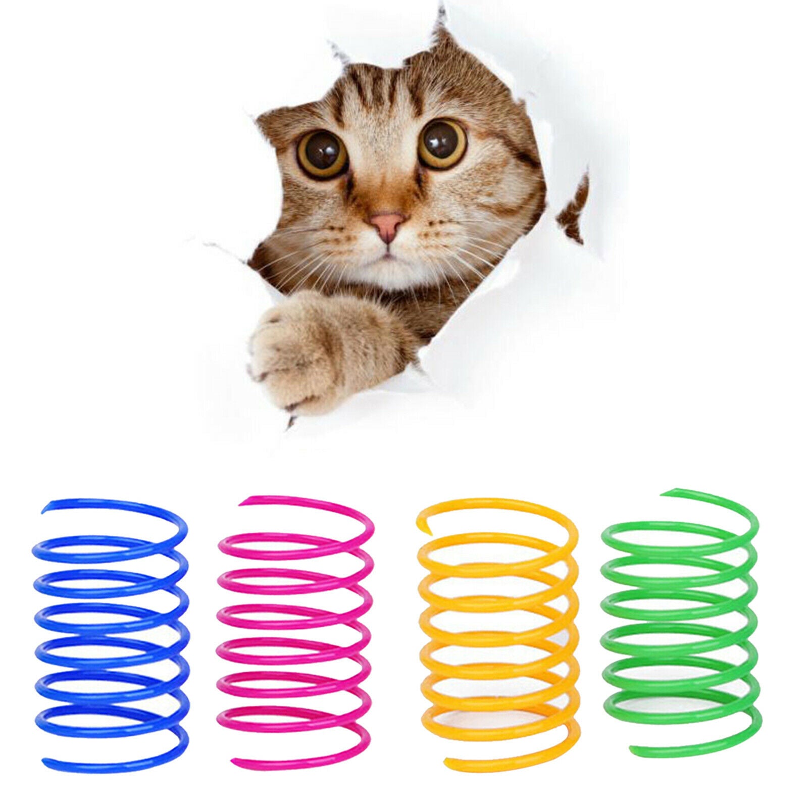 4x Cat Spring Toys Plastic Colorful Training Playing Pet Supplies Gifts