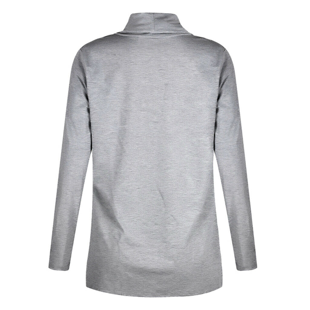 Women Long Sleeve Irregular Pile Collar Loose Pullover Shirt Gray M
