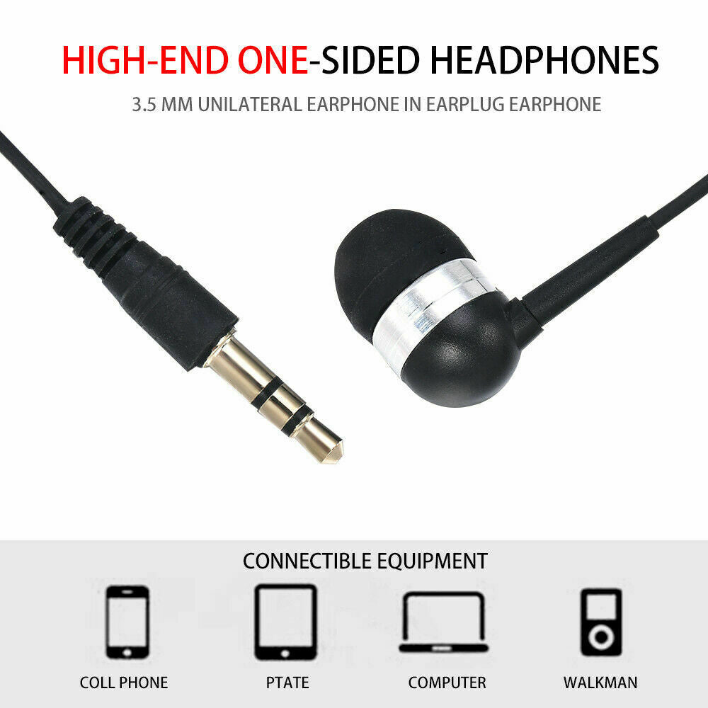 3.5mm Universal Single Side Headset In Ear Mono Wire Earbud Earphone Headphone ~