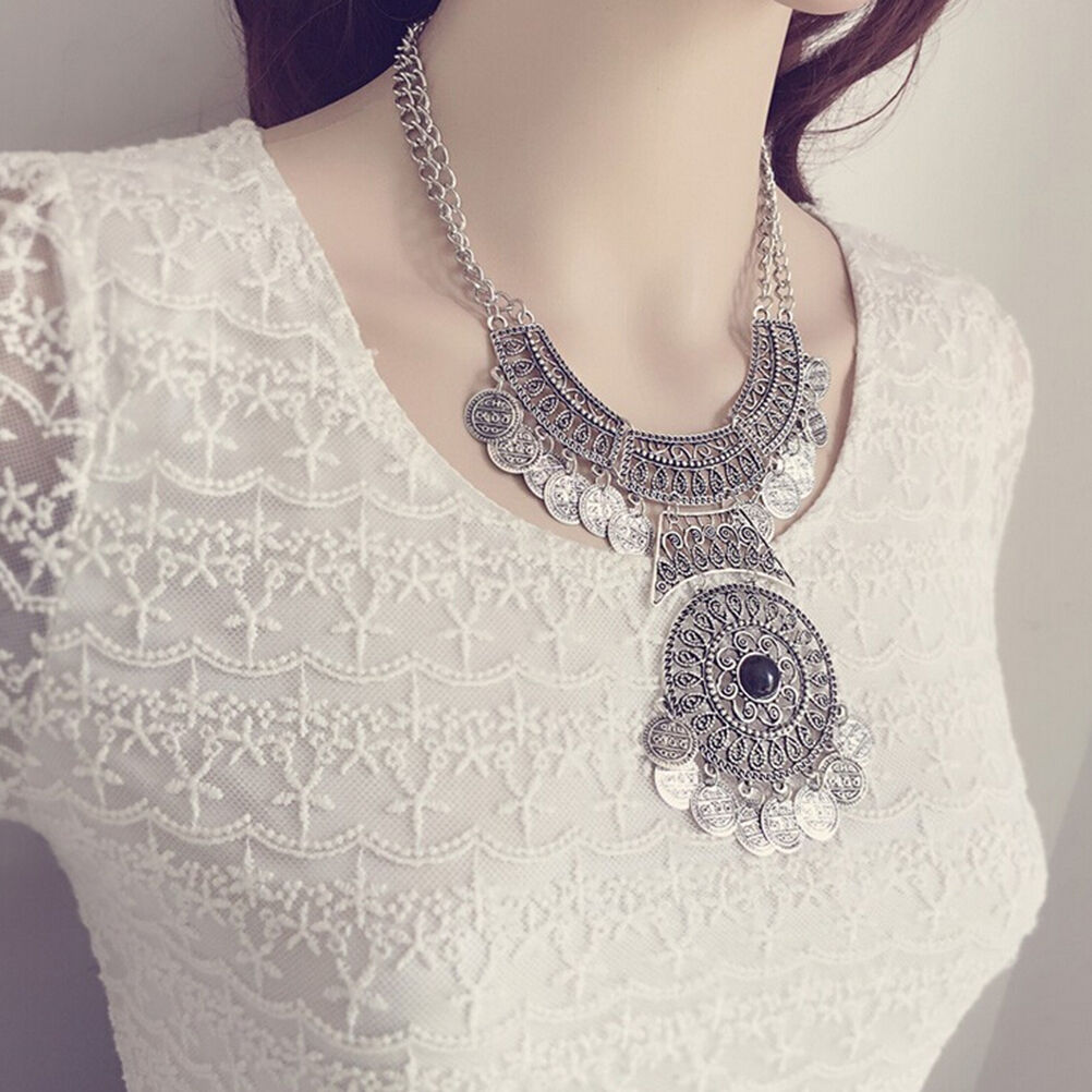 Bohemian Festival Jewelry Fashion Women Double Chain Coin Statement Neckl.l8