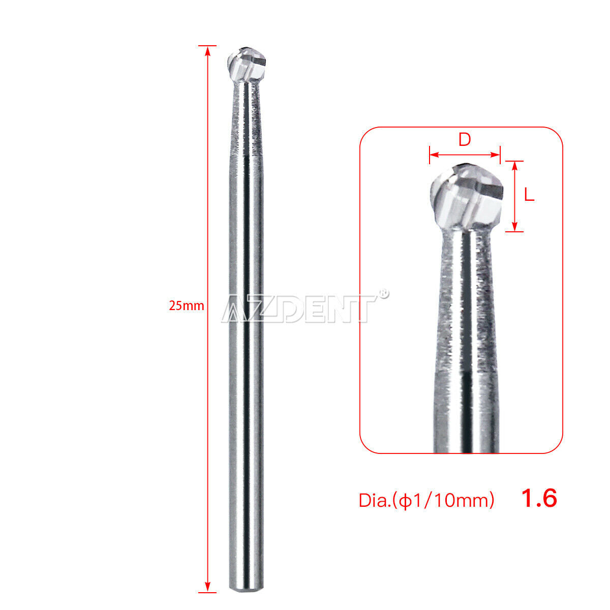 5X Dental Surgical Tungsten Carbide Burs Round type FGXL 6 25mm 1.6mm 6pcs/pack