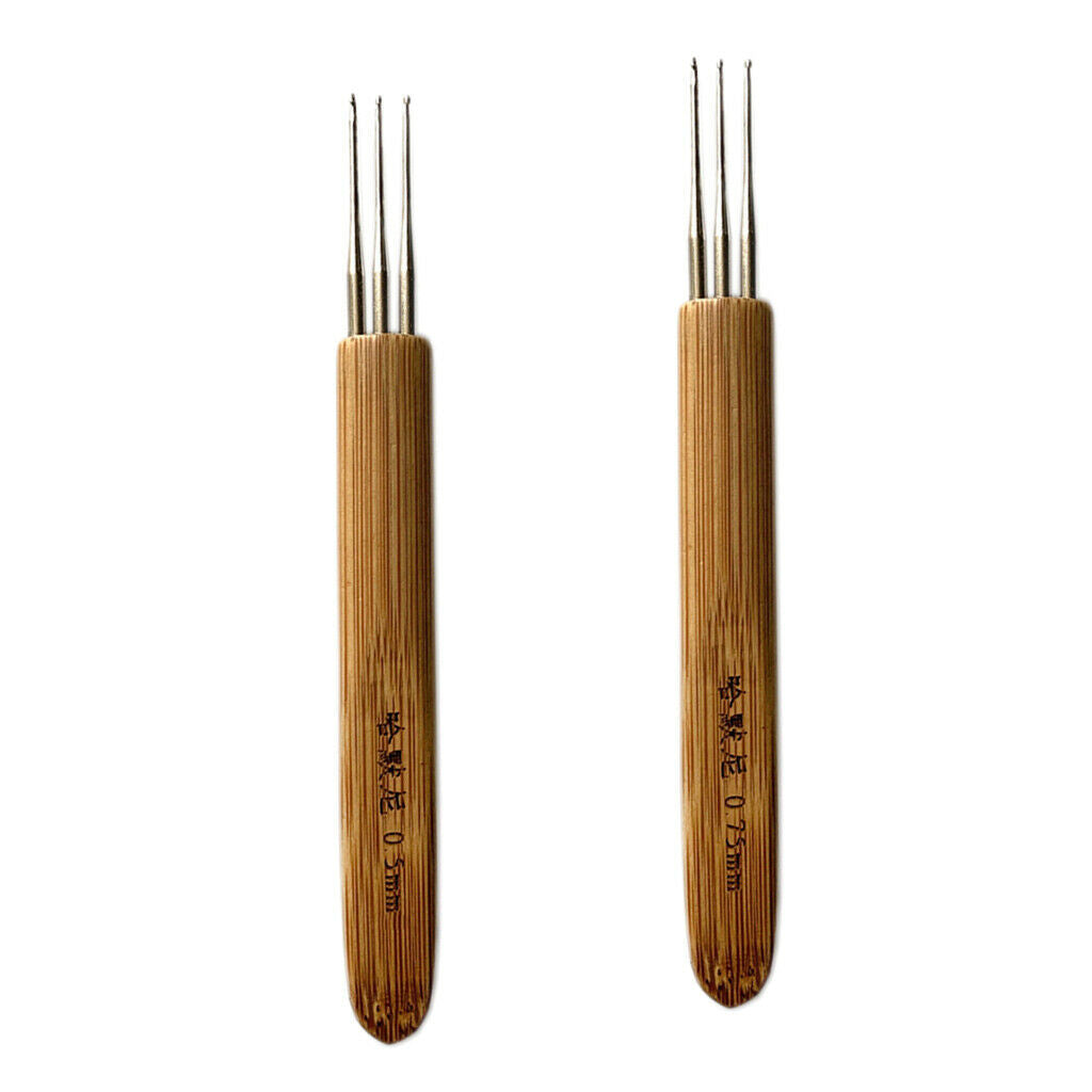 Lots 2 Natural Bamboo Triple Dreadlocks Crochet Hook Interlock Hair Needles