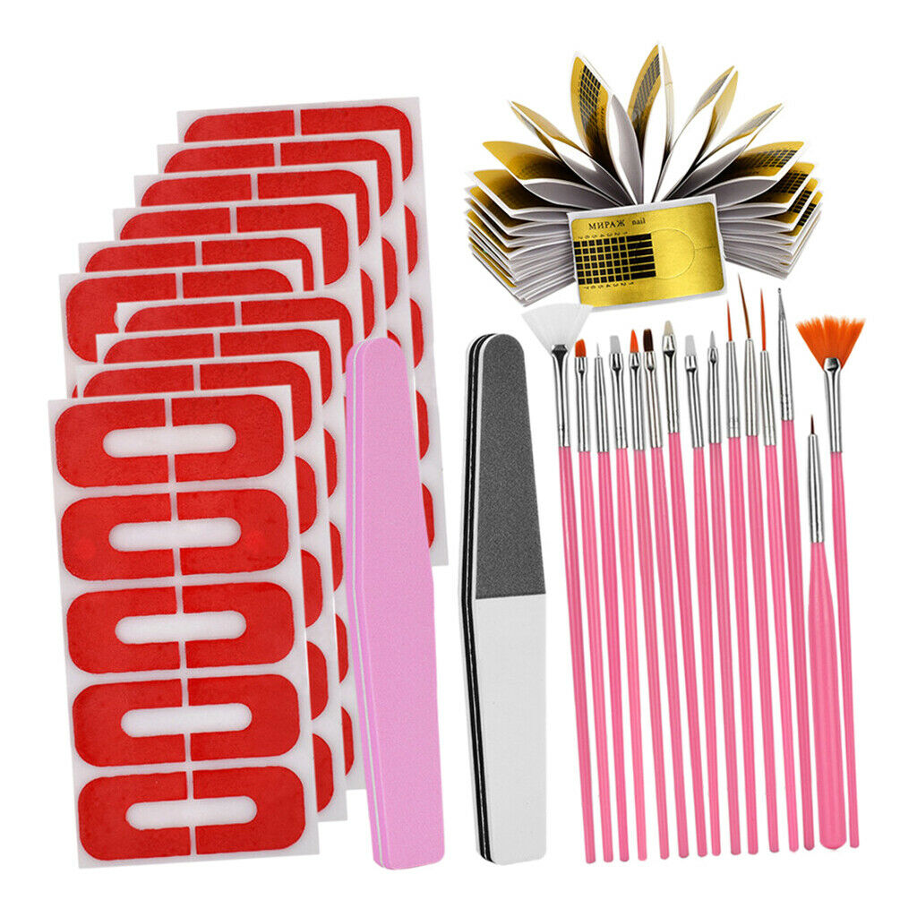 DIY Acrylic UV Gel Nail Extension Kit Nail Forms Brushes Manicure Set Golden