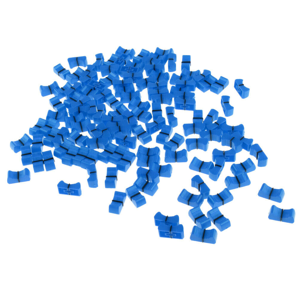 100 Pieces Touch Sensitive Slider Ribbed Mixer Fader Knob Caps 8mm Blue