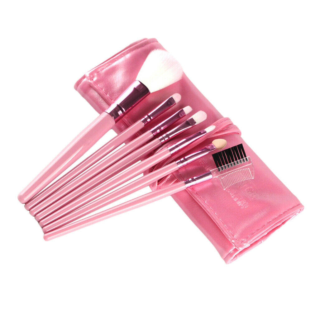 7Pcs Professional Eye MakeupBrush Set W/Pouch For Eye Shader Eyeliner Pink