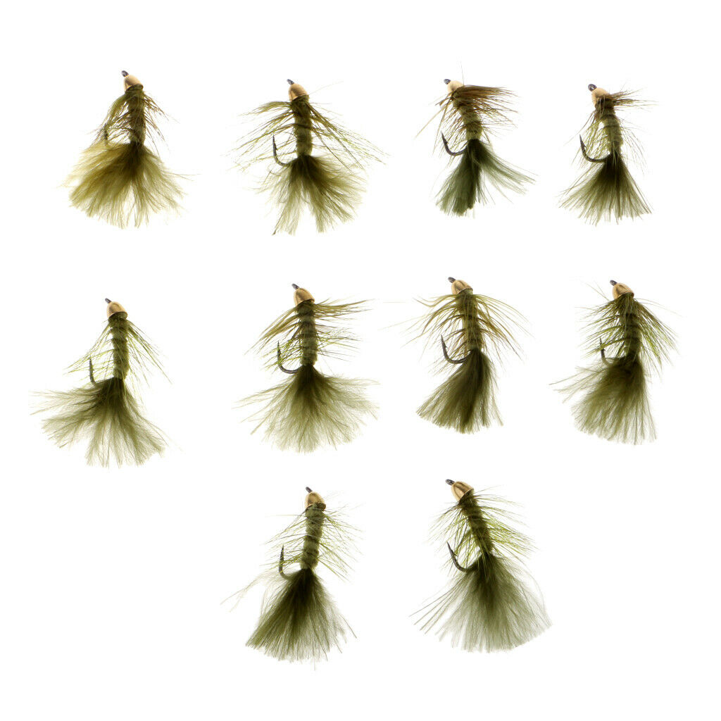 10pcs Simulation Bead Head Nymph Flies Olive Woolly Buggers Wet Flies 4.5cm