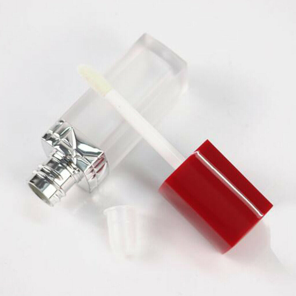 3x Portable Empty Square Lip Gloss Tube Balm Bottle With Applicator Brush