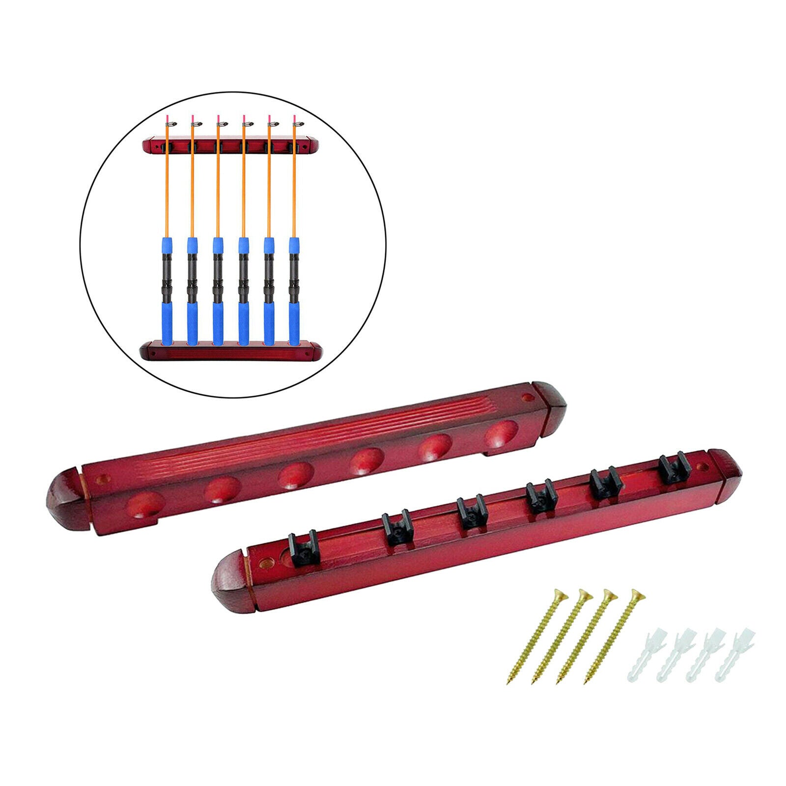 Wooden Pool Cue Rack Wall Mounted Stick Holder Stand Organizer for 6 Queues