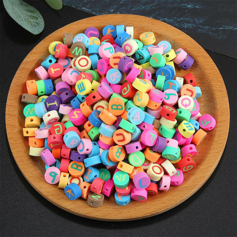 Lot of 100 Clay Letter Beads Alphabet Round Spacers Bracelet Making Craft 10mm