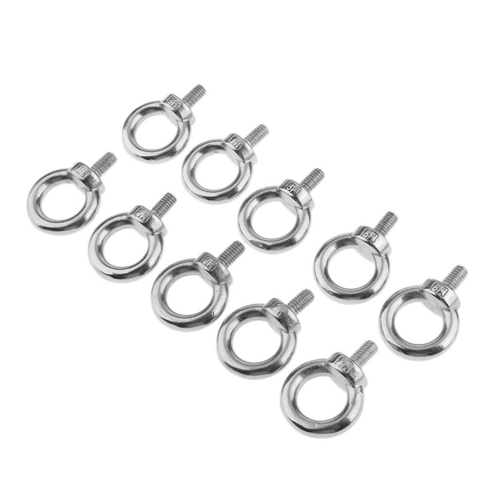 10pcs M8 Eye Bolt 316 Stainless Steel Shade Sail Boat Roof Rack Nut 8mm