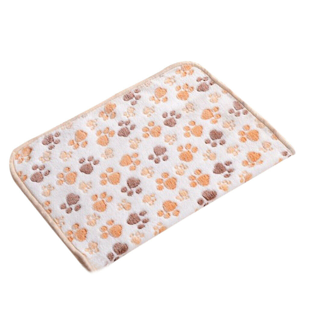 Warm Beige Cartoon Paw Print Cushion for Puppy Fleece Soft Blanket Bed Mat-S
