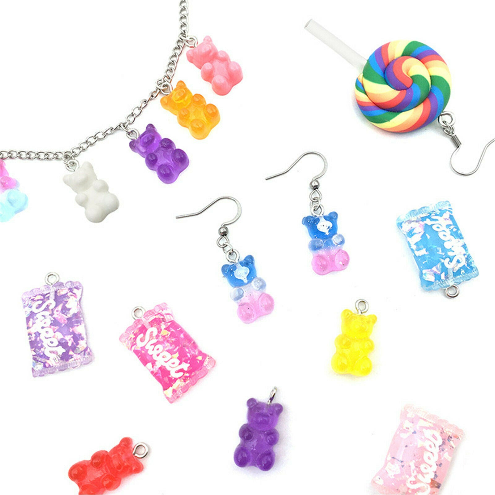 32 Pcs Mixed Candy Lollipop Bear Shape Charm for Earring Bracelet Jewelry Making