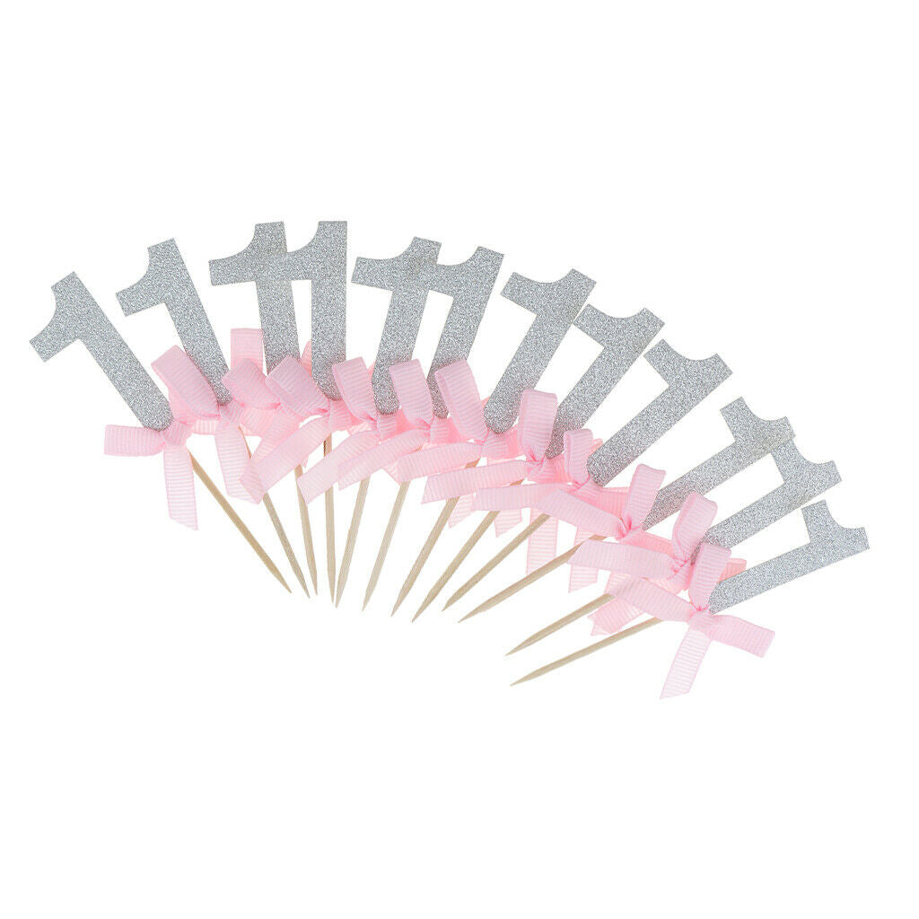 12x Glitter Number One Cake Toppers Cupcake Picks Kids 1st First Birthday