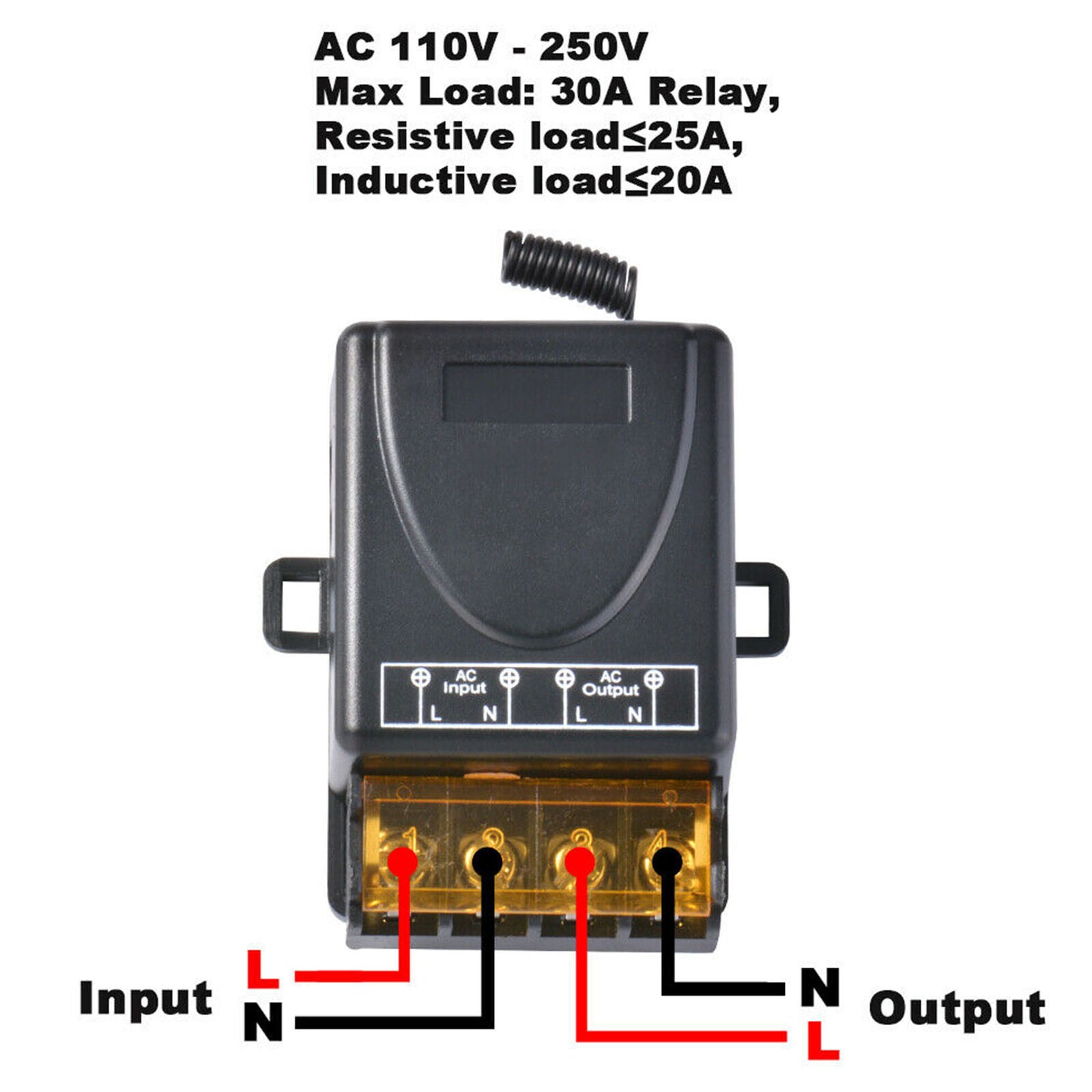 AC 110V-240V 30A RF Relay Wireless Remote Control Switch + 433MHz Remote