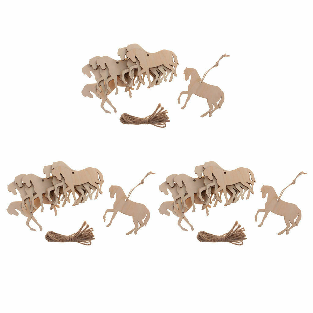 30 Pieces Natural Wood Horse Shape Wooden Pieces Cutouts Ornament Embellishment