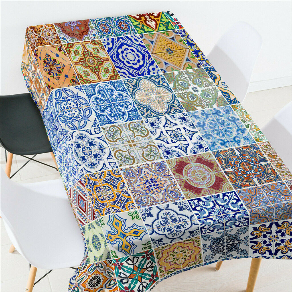 Rectangle Digital Printed Decor Tablecloth  Bohemia Grid
