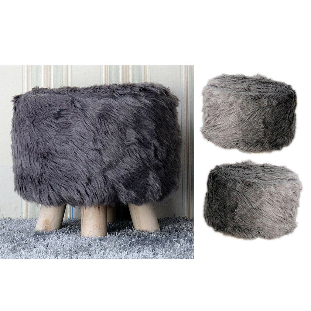 2 Pieces 16" Footstool Cover Stretch Round Wood Stool Chairs Slipcovers Gray