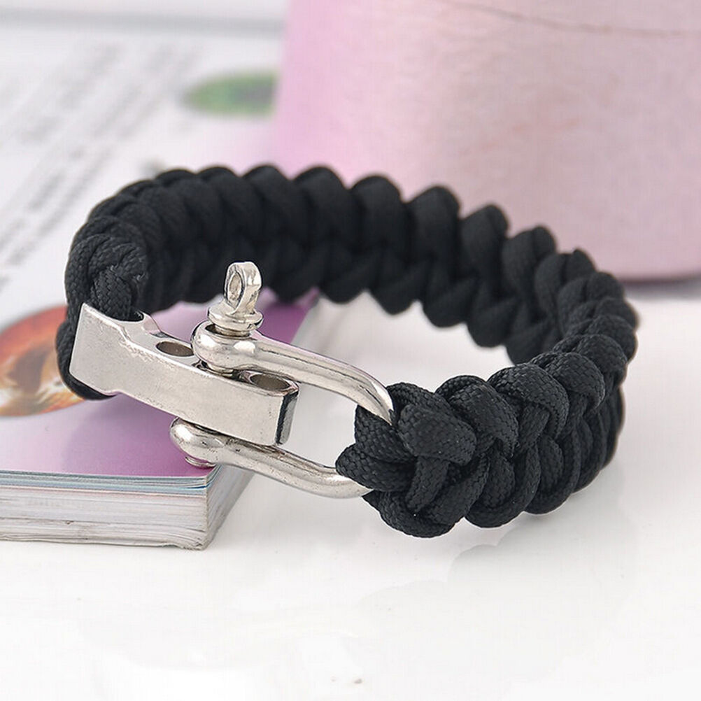 Survival Bracelet Para Outdoor Cord Black Rope Camping Steel Shackle Buckl.l8