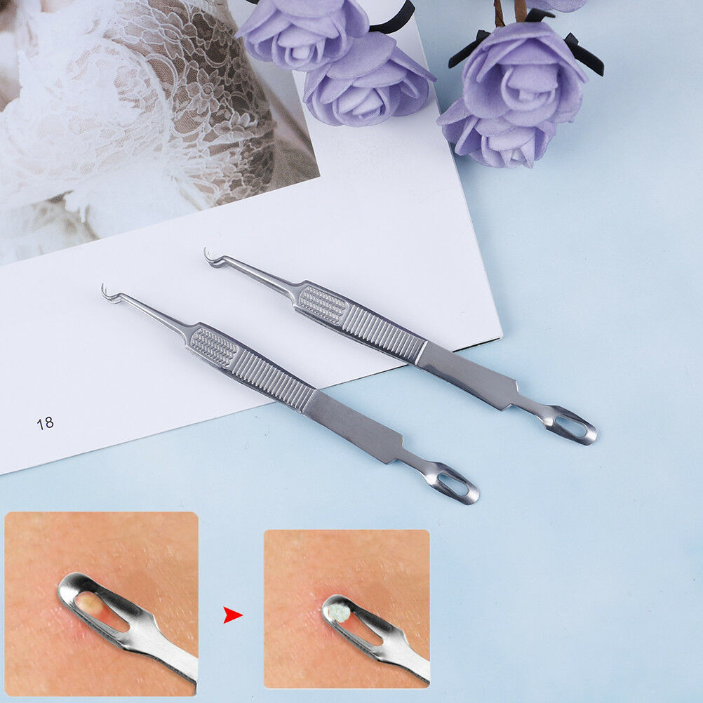 Facial extractor blackhead acne blemish remover tweezers bend curved need.l8