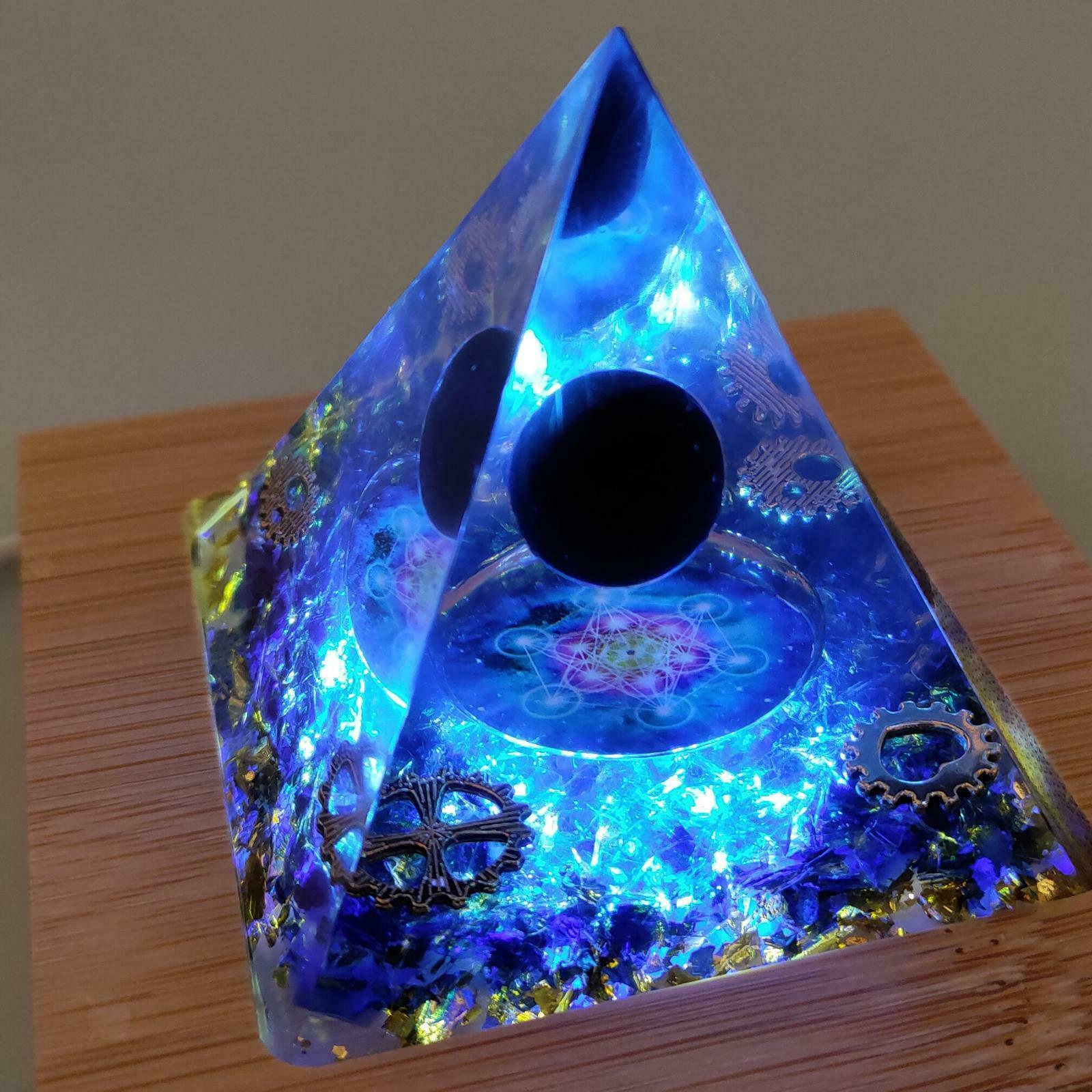 Orgone Pyramid Energy Generator w/ Base Quartz Crystal Tower Stone Decor