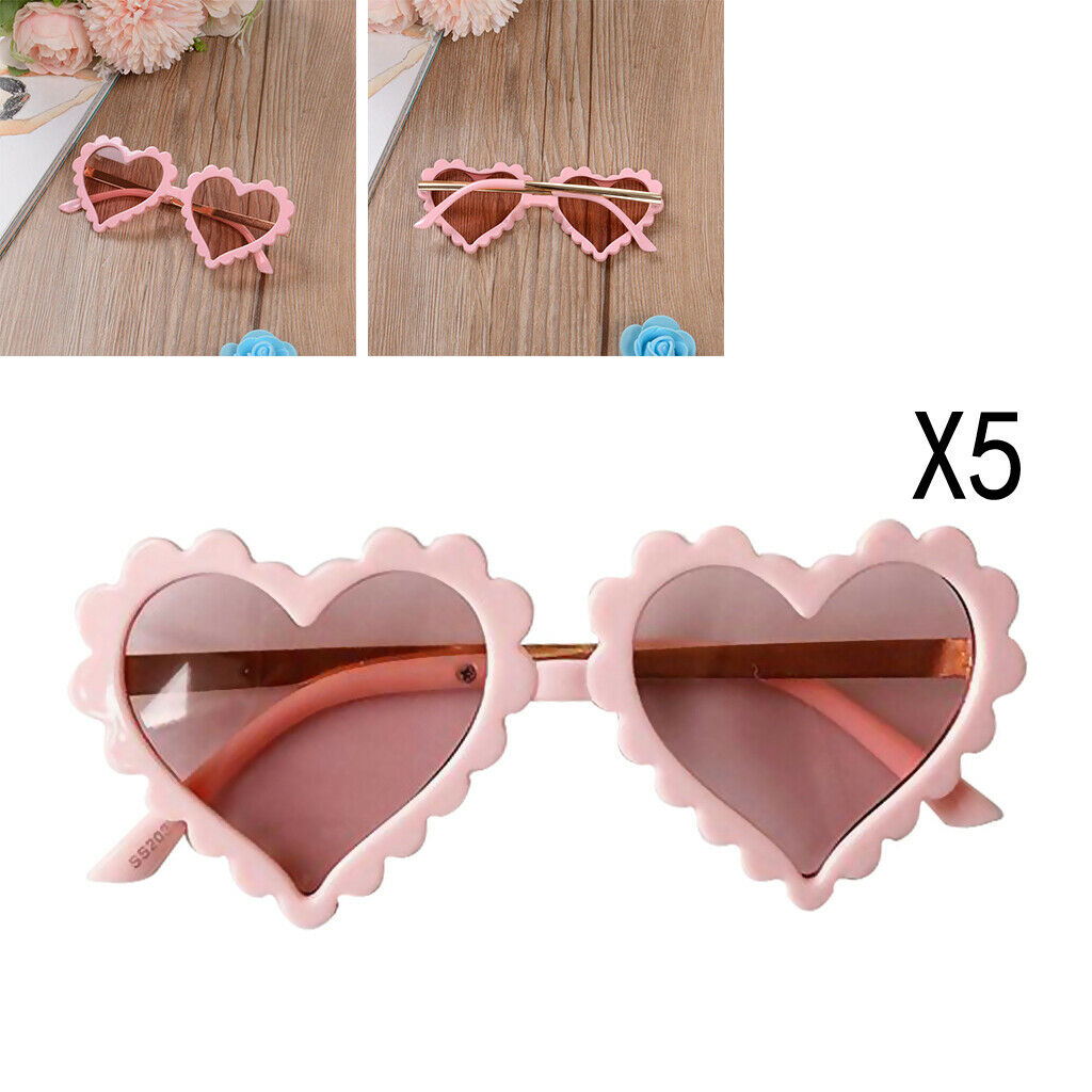 5x Plastic Sunglasses for Kids And Girls in Heart Shape UV400 Pink
