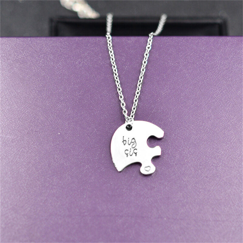 New Necklace Broken Heart Pendant Puzzle Little Middle Big Sister Famly Ch.l8