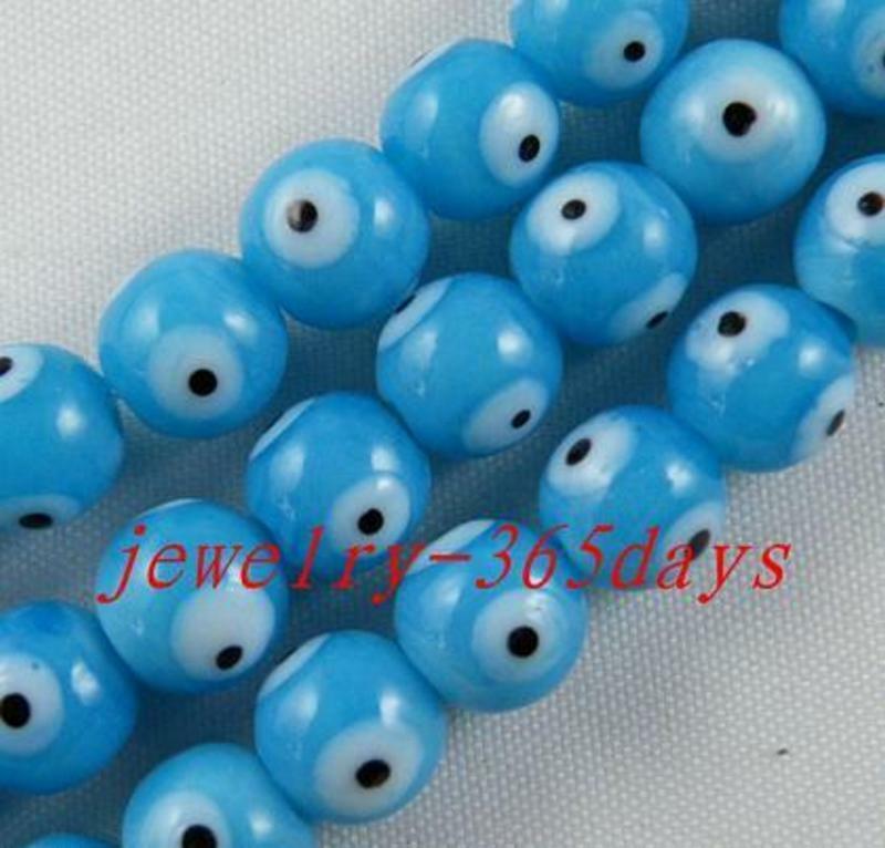 100pcs Glass "eye" Shaped Round Spacer Beads 6mm P317