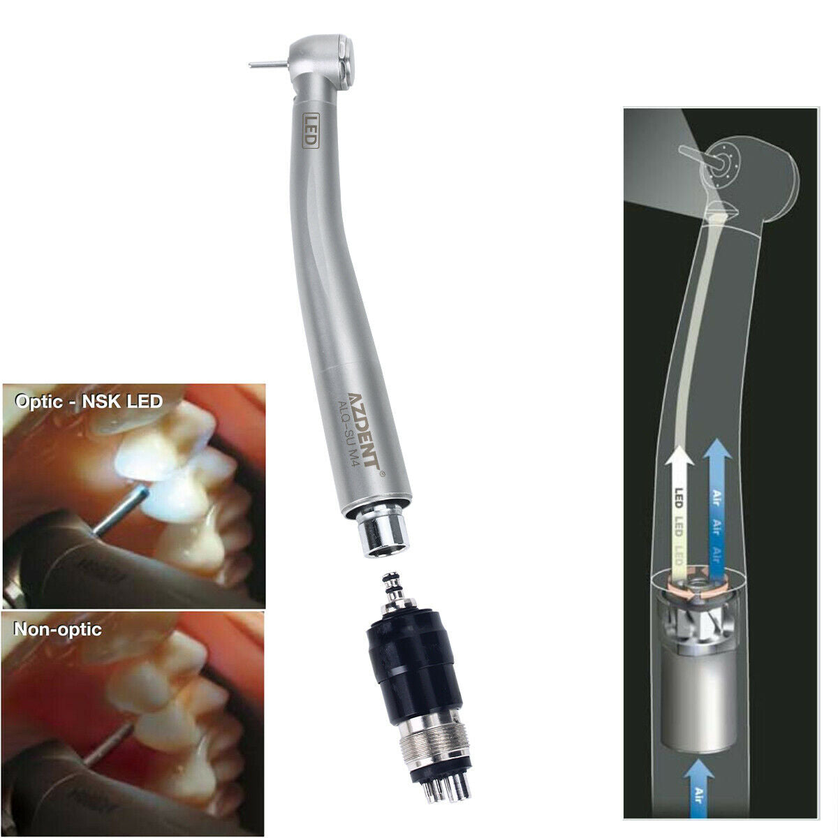 3X Dental LED E-generator Push Button High Speed Handpiece+Quick Coupler 4 Holes