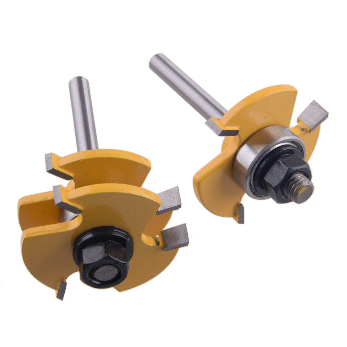 2pcs/kit Tongue & Groove Router Bit 1/4" Shank T-Type 3-Teeth Milling Cutter