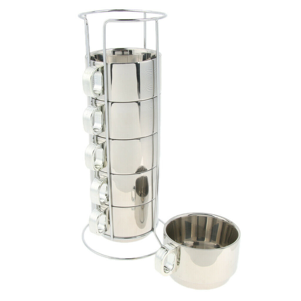 6pcs Stainless Steel Double Insulated Coffee Mug Water Tea Cup with Holder A