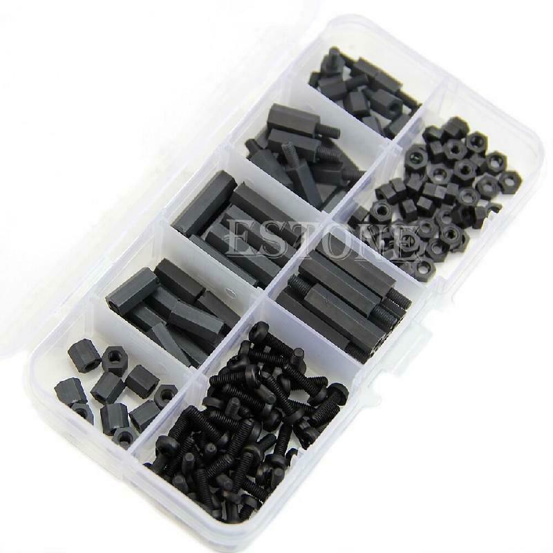 160Pcs M3 Nylon Black M-F Hex Spacers Screw Nut Assortment Kit Stand off Set