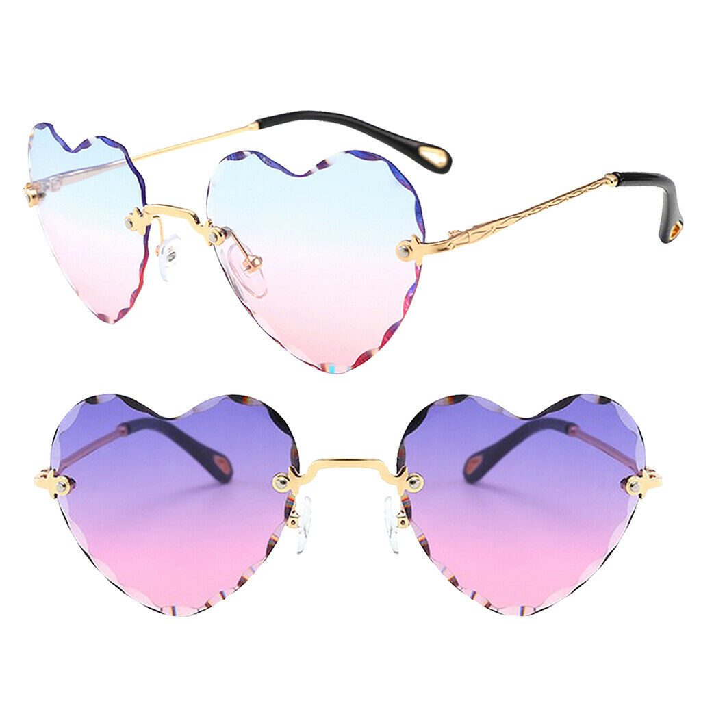 2pcs Women's Heart Shaped Sunglasses Gradient Lens Eyewear Anti-UV Shades