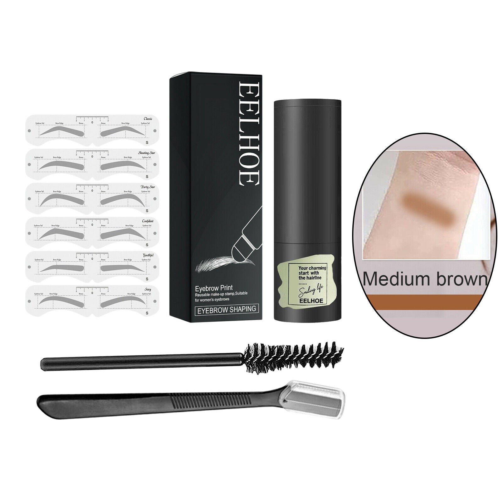 Brow Stamp Eyebrow Powder Stamp Kit Color Tint and Shape your Brows w/ Reusable
