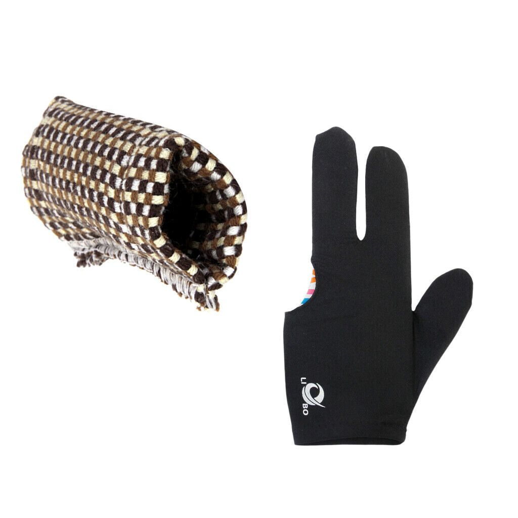 3 Finger Pool Shooters Billiard Glove + Cloth Cue Shaft Burnisher Polisher NEW