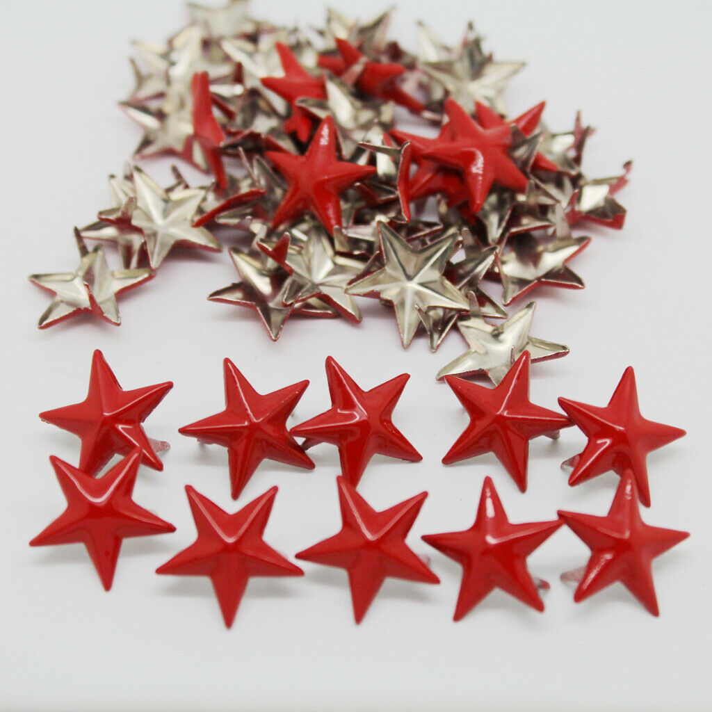 Metal Red Star Studs Rivets Punk Spikes Spots for Leathercraft DIY Pack of 50 -