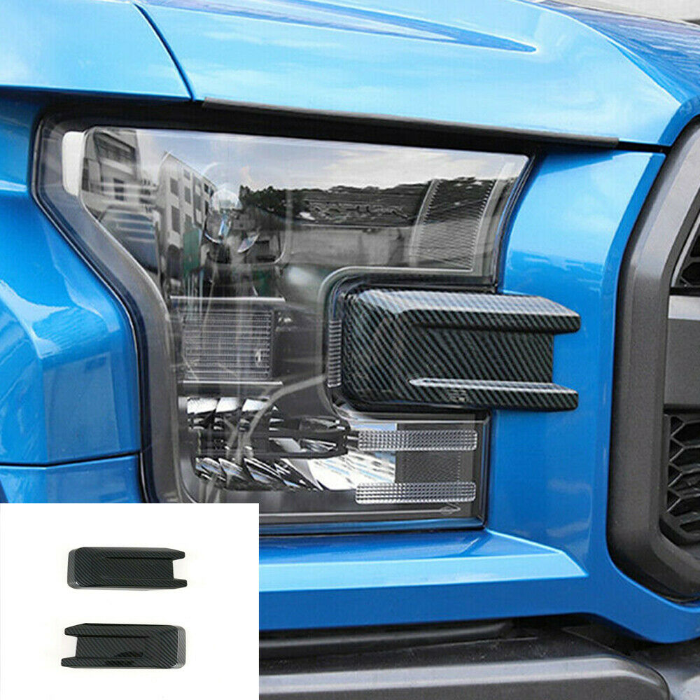 For 2015-2019 Ford F-150 Front Head Light Eyelid Molding Trim Carbon Fiber Color