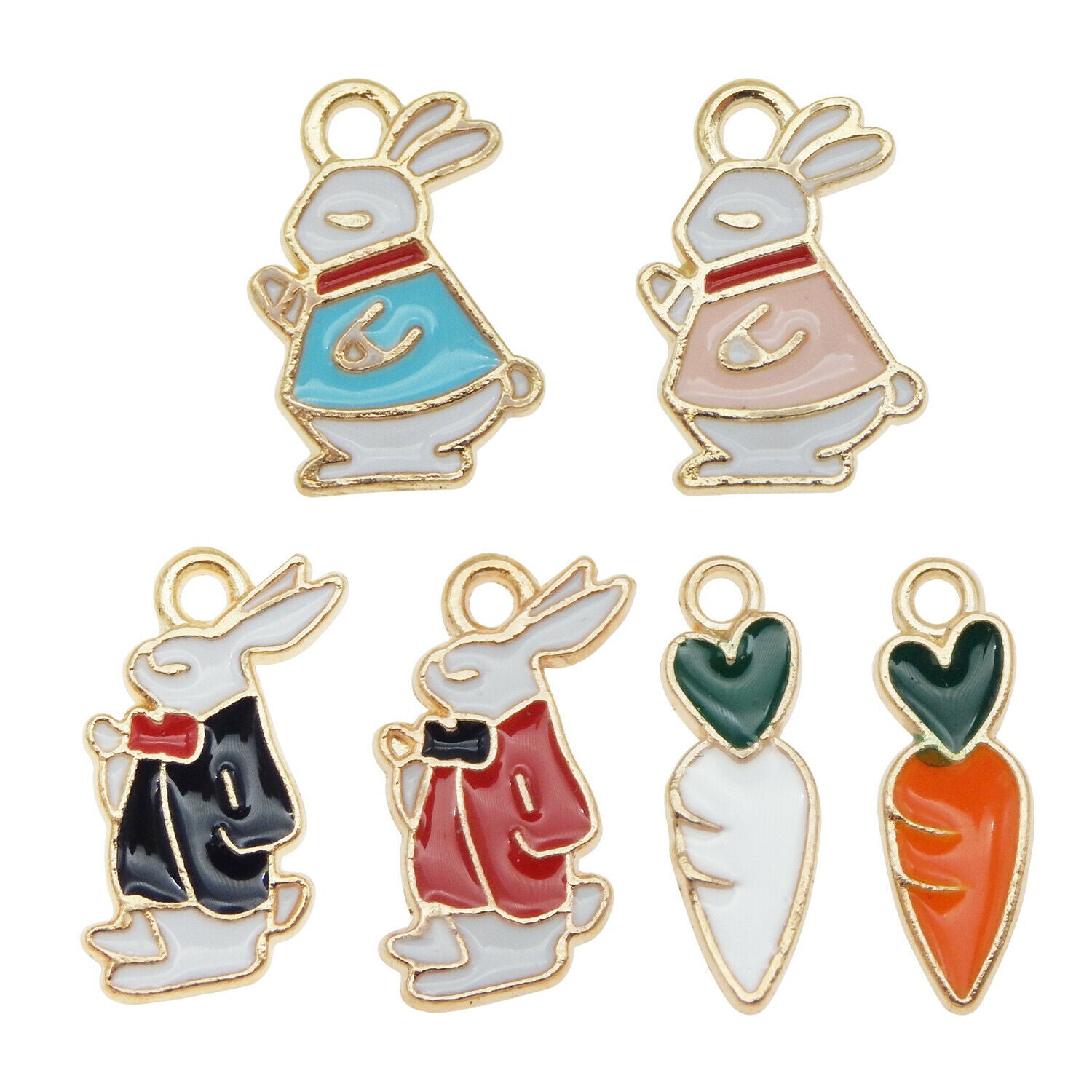 18pcs Assorted Mixed Enamel Alloy Rabbit Carrots Pendant Charms DIY Accessories