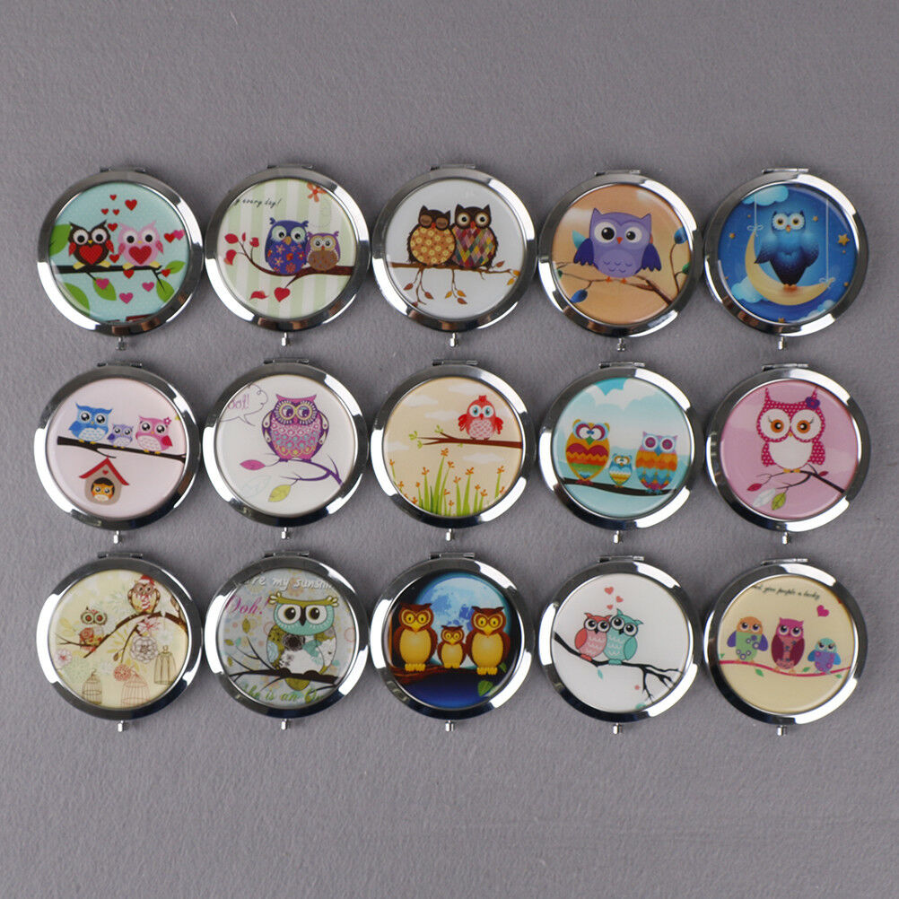 Women makeup compact pocket owl mirrors portable double-side folding mirro.l8