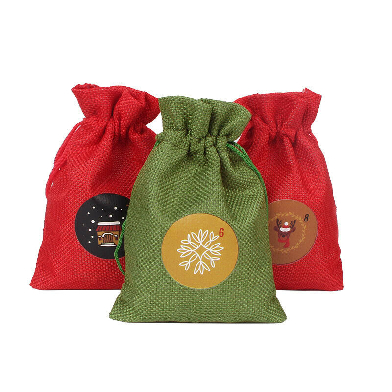 24Pcs/set 10*14CM Christmas Advent Calendar Sack Gift Bags For Christmas Pa TL
