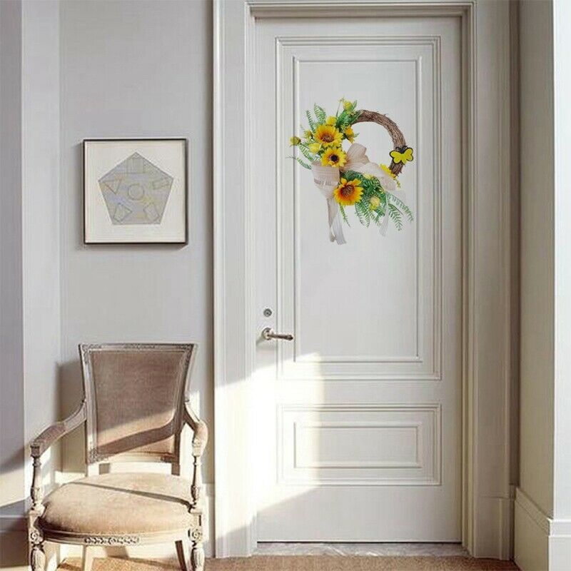 Artificial Sunflower Wreath Hanging Summer Autumn Front Door Garland for HomN5O3