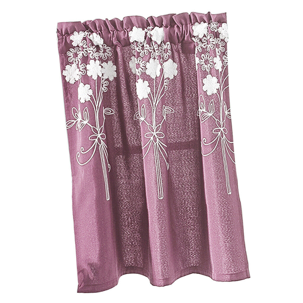 Floral Window Curtain Semi-Sheer Kitchen Curtain Tier Purple - 74x61cm