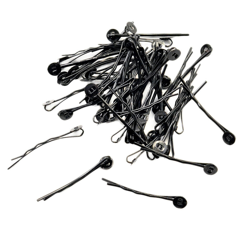 50x Black Hair Clips Barrettes Hairclips Round Tray DIY Jewelry Making Craft