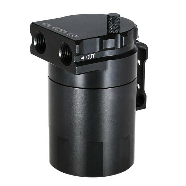 Black Aluminum Baffled Oil Catch Can Tank Reservoir Breather With Fittings Solid