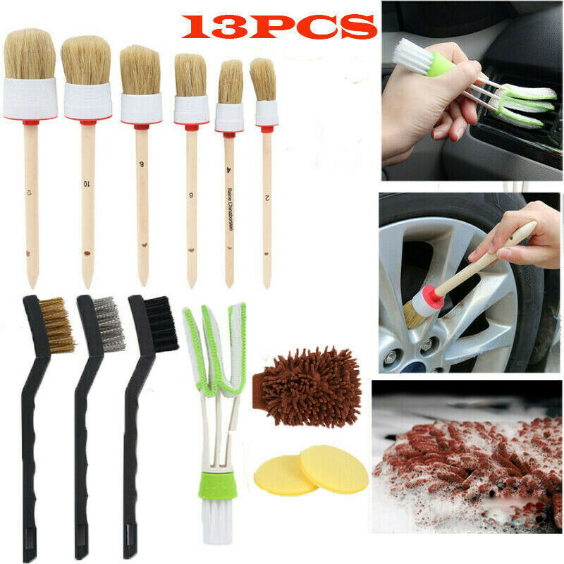 13PCS Car Detailing Brush Kit Boar Hair SUV Interior Washing For Wheel Cleanning