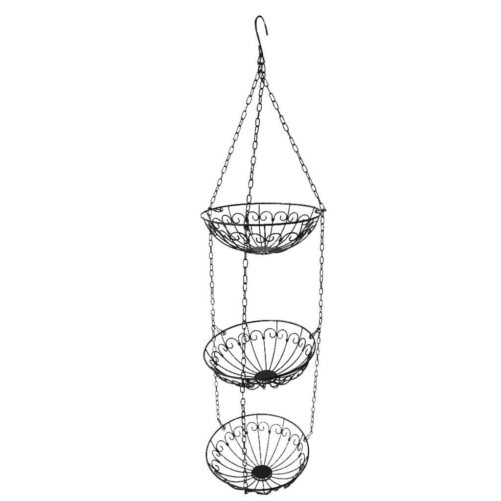 Iron Hanging Fruit Basket Vegetable Storage Organizer 3 Tier, Round, For Kitchen