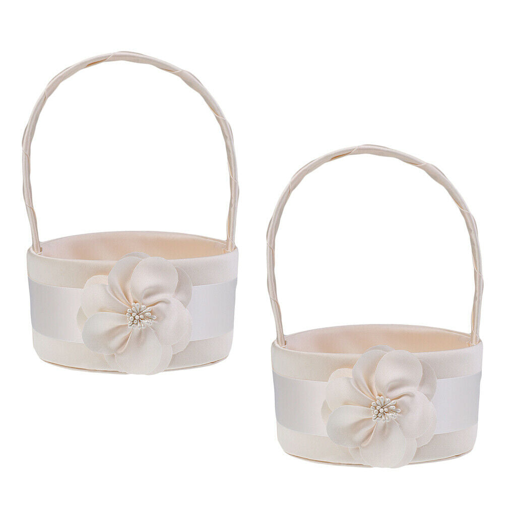 Flower Girl Basket – White Flower Basket, Wedding Basket Matrimony Processions