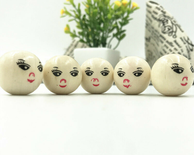 20pcs Wooden Round Painted Smile Face Wood beads For Jewellery Diy 21mm