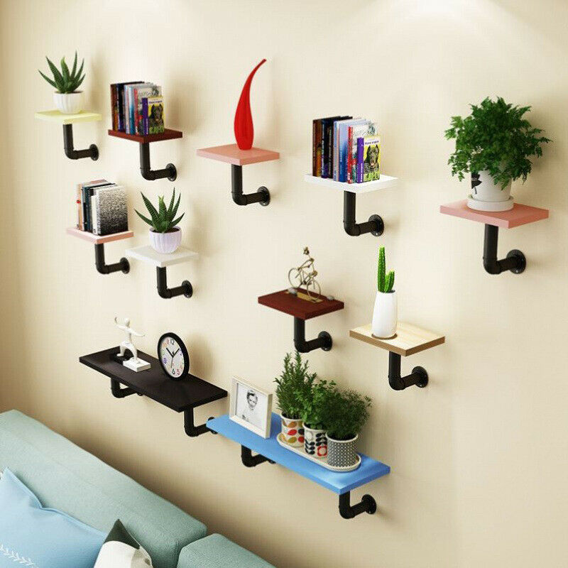 2x Retro Heavy Duty Water Pipe Wall Rack Shelf Table Bracket Plate Support Stand