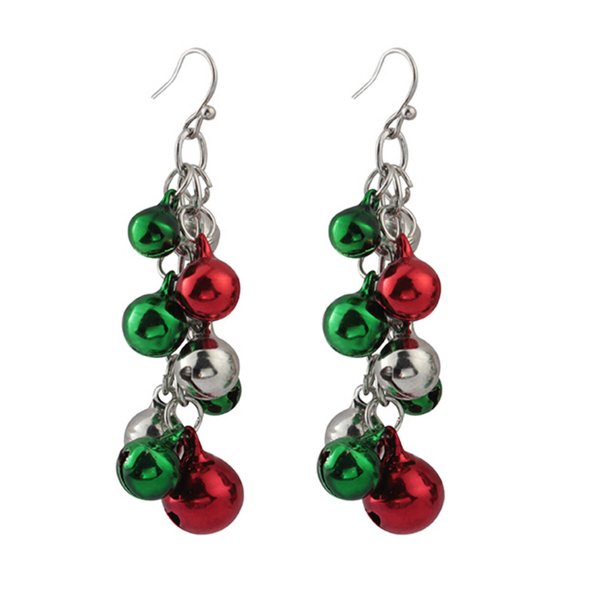 Pair Womens Colorful Jingle Bells Chandelier Dangle Earrings Christmas Xmas Gift