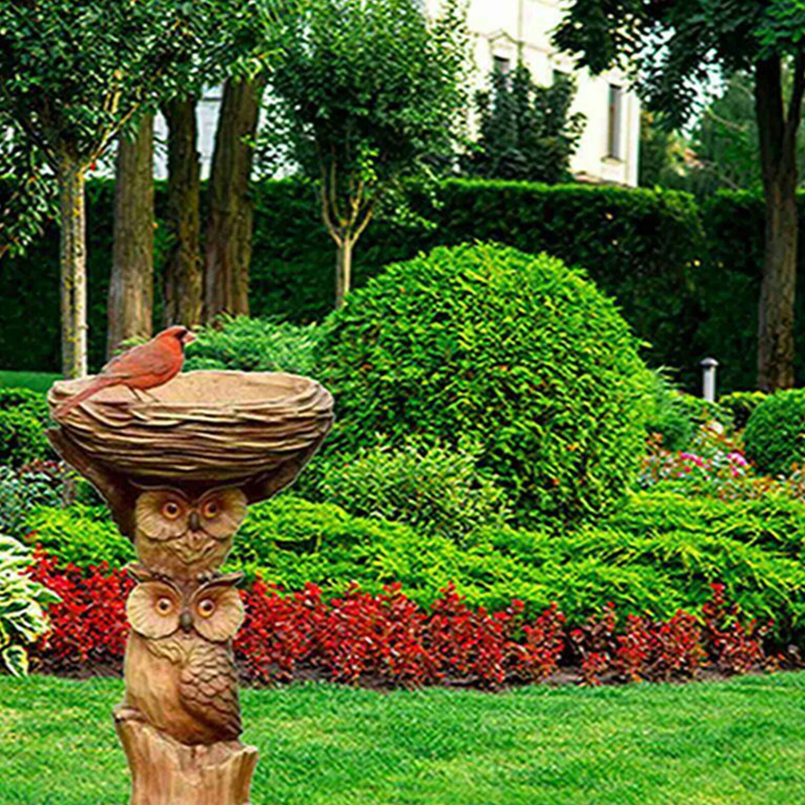 Bird Bath& Feeder Pedestal Free Standing Garden Bird Owl Bath Tray Desgn